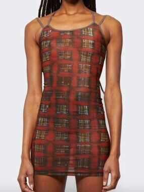 KNWLS Multi Strap Sport Dress with Logo Acid Plaid Ginger Red, Size M